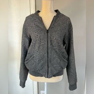 Carbon 2 Cobalt Men’s Dark Grey Thick Rose Printed Grungy Bomber Jacket Size S